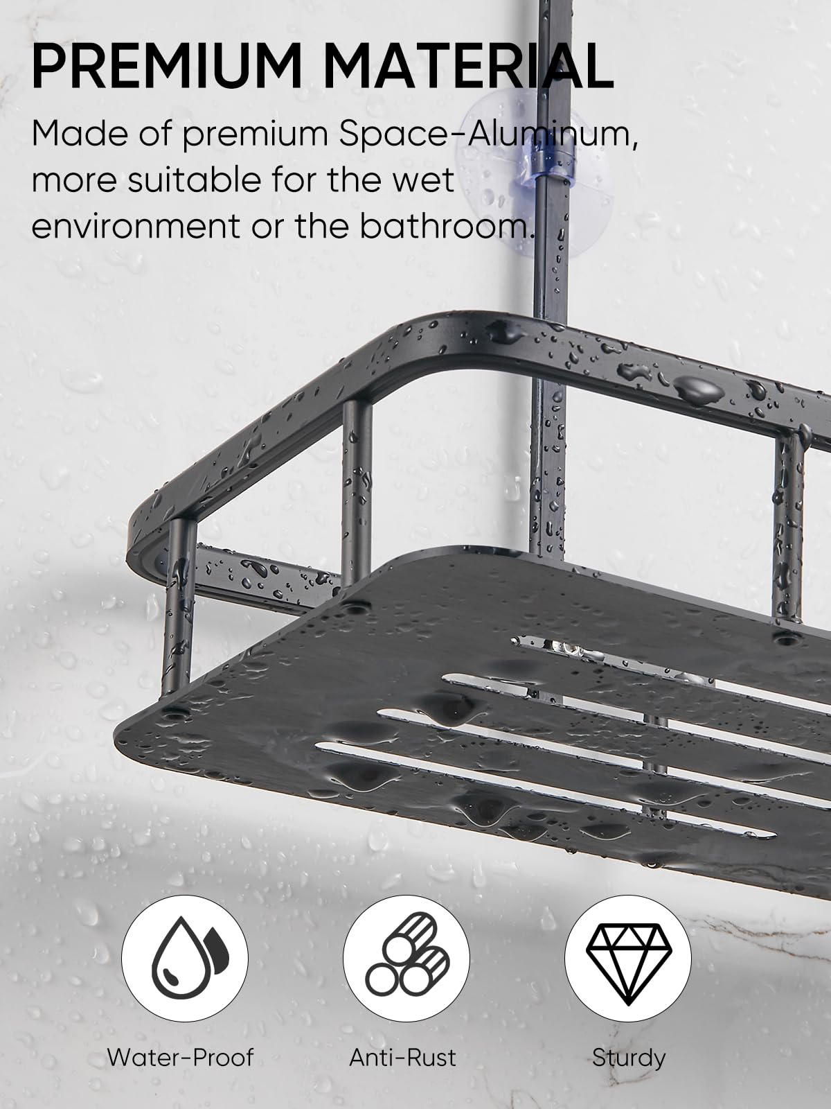 Cobbe Anti-Swing Shower Caddy Hanging With 4 Hooks For Towels/Sponge, No Drilling Bathroom Organizers And Storage Racks For Bath